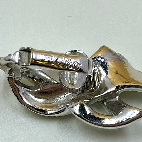 Vintage Coro Signed Silver Plated Art Deco Clip On Earrings - Picture 5 of 6
